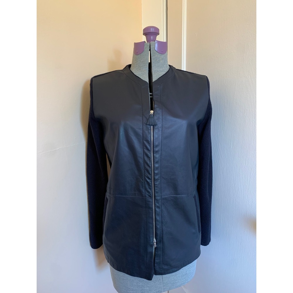 Rani Arabella Black Leather Jacket L Knit 100% Cashmere Loro Piana Yarns Italy